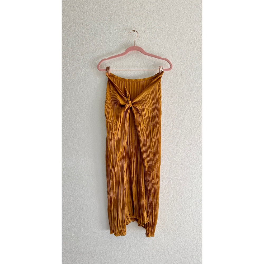 Vince Mustard Yellow Pleated Tie Front Midi Skirt Asymmetrical Sarong Small